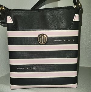 Tommy Hilfiger blue and pink stripes crossbody bag